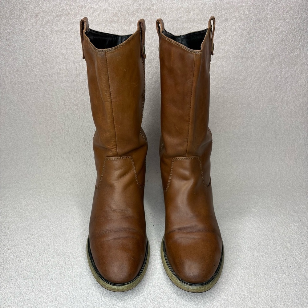Kate Preston Jessie Leather Western Boots Women 8.5 Brown Pull On Faux Fur Lined - Picture 6 of 14